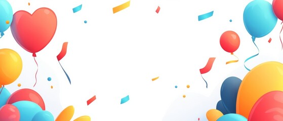 A colorful background with balloons and confetti