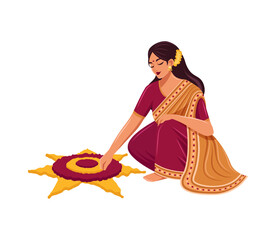 An Indian woman making rangoli 