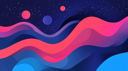 A colorful, abstract painting of a galaxy with a blue and pink wave