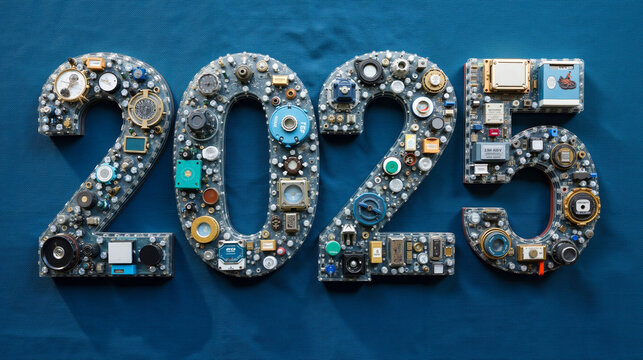 A number made out of electronic components on a blue background