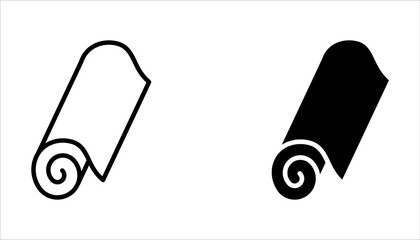 Carpet roll icon set. Fitness yoga mat signs and textile rug symbols on white background