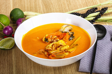 Thai Tom Yum soup with seafood