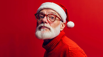 Naklejka premium A man wearing a red sweater and a santa hat