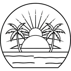  illustration of beach monoline or line art style