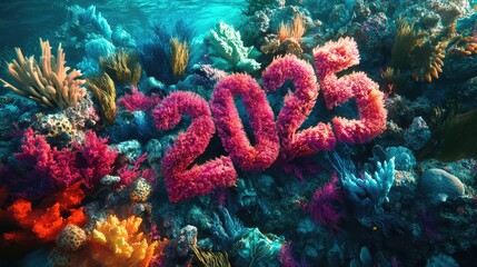 Fototapeta premium Happy New Year 2025, Underwater background, Happy new year background