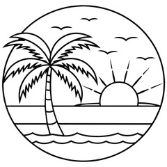  illustration of beach monoline or line art style
