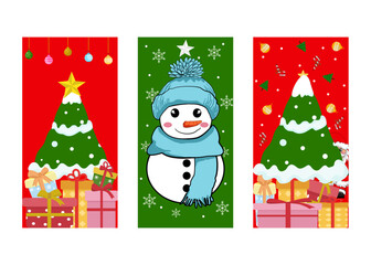  Christmas pattern green card design with Christmas ornaments, snowflakes, candies, bells and Christmas trees Vector image