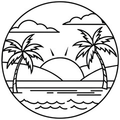  illustration of beach monoline or line art style