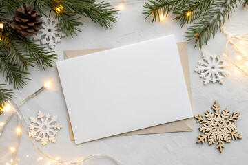Blank white card mockup with a Christmas style background - Christmas concept