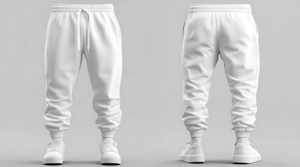 A pair of white jogger pants displayed from front and back views.