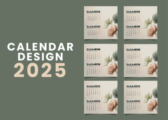 Modern calendar design 2025 with flowers art for business, company 