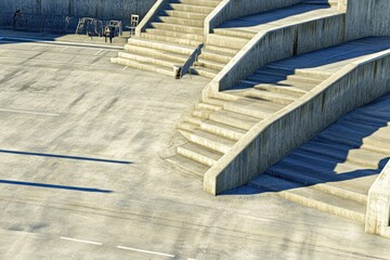 Fototapeta premium Empty concrete staircase with shadows in a modern urban space.