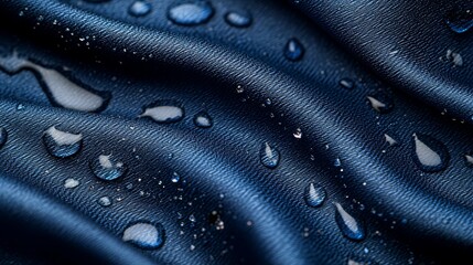 Close-up of luxurious blue surface, organic wavy texture, intricate detailed grain, water droplets scattered across, soft folds and curves, rich warm tones, ultra-high resolution, glossy sheen, dark e