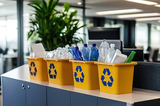 Recycling bins in modern office space