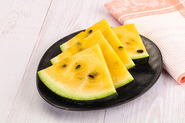 Sweet and juicy yellow watermelon slices