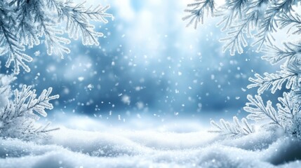 Serene Winter Wonderland with Soft Snowflakes and Minimalist Banner Backdrop