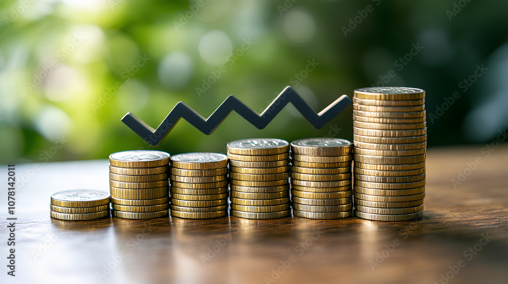 Poster cost reduction concept. cost wording on decreasing coins stacking with the down arrow. businessman w
