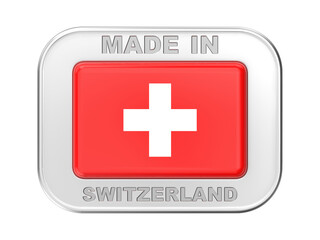Made in Switzerland, silver badge with the national flag of Switzerland