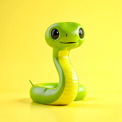 Fototapeta premium A green and yellow snake sitting on a yellow surface