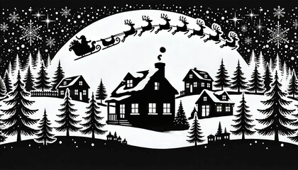 Naklejka premium Santa and his deer are delivering Christmas gifts.