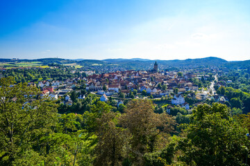 View from Friedrichstein Castle of the surrounding landscape. Nature on the Schlossberg near Bad...