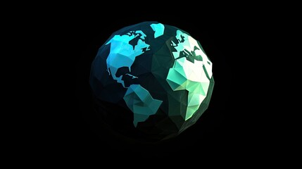 A low-poly 3D model of Earth, rendered against a black background.