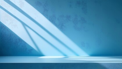 Futuristic 3D interior design concept with blue illuminated walls and empty space