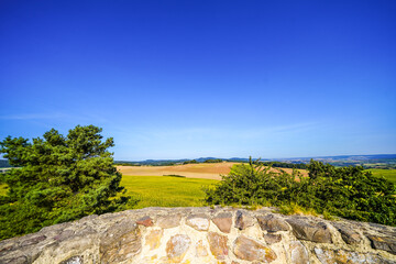 View from the Braunauer Warte near Bad Wildungen, Braunau district. Medieval watchtower,...
