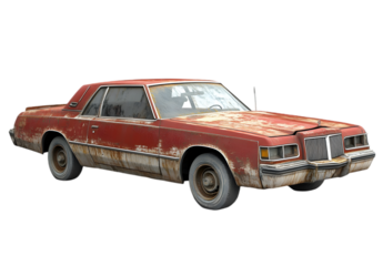 Wrecked car isolated on transparent background, png.