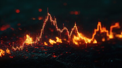 Dynamic Stock Market Index Chart with Fluctuating Trends Reflecting Market Volatility in Warm Color Palette Ideal for Financial Analysis, Reports, and Presentations