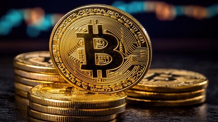 Stacked Gold Coins Reflecting on a Table with Trendy Background Showcasing Financial Growth, Symbolizing Wealth and Investment Opportunities in Modern Economy