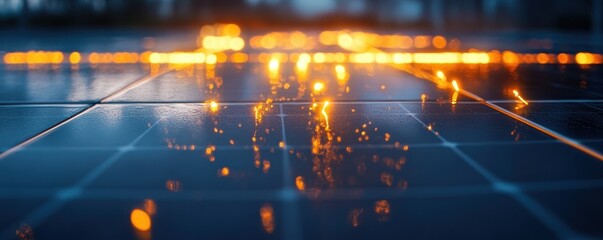 Fototapeta premium Close-Up of a Clean Solar Panel with Glowing Edges, Highlighting Innovative Renewable Energy Technology