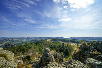 View of the landscape near Bruchhauser Steine ​​in the Sauerland near Olsberg. Nature at Istenberg on the Rothaargebirge.
