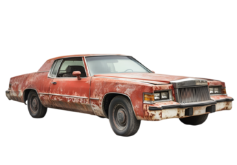 Wrecked car isolated on transparent background, png.