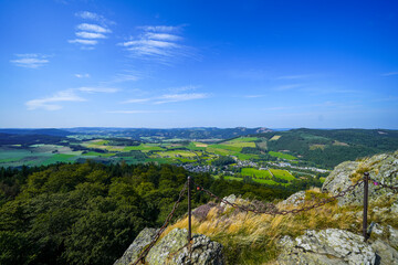 Landscape near Bruchhauser Steine ​​at Istenberg in the Rothaar Mountains. Hiking trails in the Sauerland.
