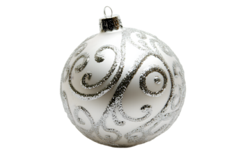 Silver Christmas ball isolated on transparent background, png.