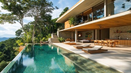 Fototapeta premium Modern house featuring a spacious outdoor pool