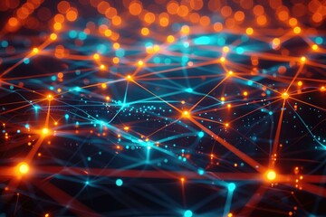 Modern abstract technology network background with glowing nodes and lines.