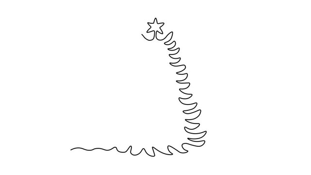 Christmas tree with star,fir. Christmas,new year. Self drawing animation one continuous line draw, logo