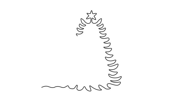 Christmas tree with star,fir. Christmas,new year. Self drawing animation one continuous line draw, logo
