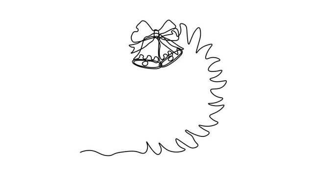 Christmas wreath with bells, Christmas,New Year. Self drawing animation one continuous line draw, logo