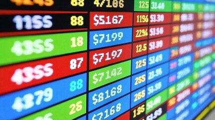 Colorful Stock Market Data Displayed on a Monitor Showing Trading Information, Prices, and Volume for Various Financial Instruments and Assets