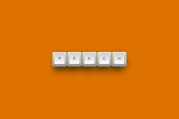 Peach text on a 3d keyboard button with shadow concept series 20