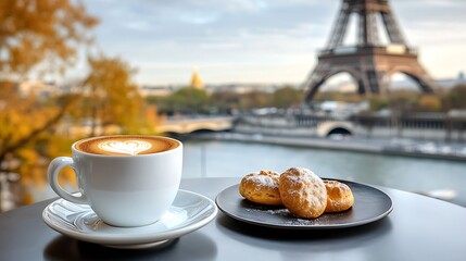 Enjoy a charming Parisian cafe experience while overlooking the breathtaking Eiffel Tower, sipping on a freshly brewed espresso and indulging in delicious pastries