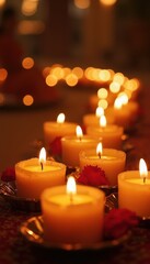 Beautiful candlelit setting honoring Guru Nanak Jayanti filled with warm devotion