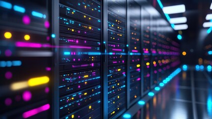 Professional conducting network test in modern server room, photorealistic focus on cybersecurity measures