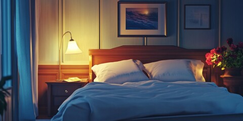 A picture showing a bed in a room.