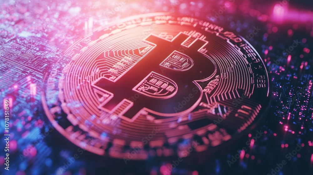 Poster digital bitcoin on abstract technology background