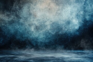 A dark blue background with fog and smoke.