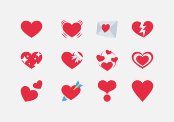 Set of red heart icons Love symbol icon